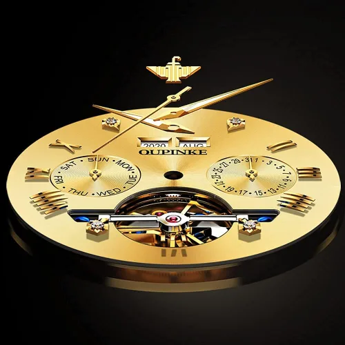 Miniatura 4 de OUPINKE - Reloj automático para hombre, diseño de esqueleto de diamante mecánico de cuerda automática, lujo, reloj de pulsera de cristal de zafiro