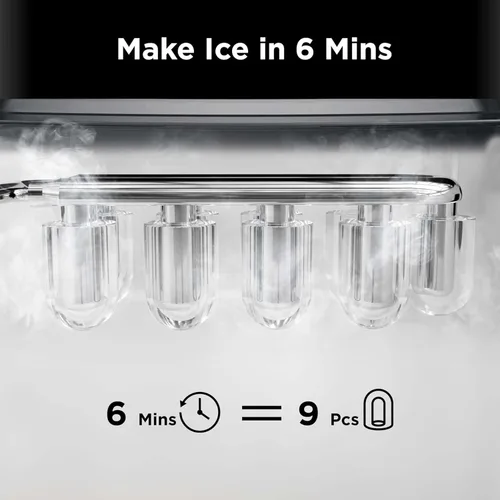 Miniatura 3 de Silonn - Máquina para hacer hielo con encimera, 9 cubos listos en 6 minutos, 26 libras en 24 horas, máquina de hielo autolimpiante con cuchara