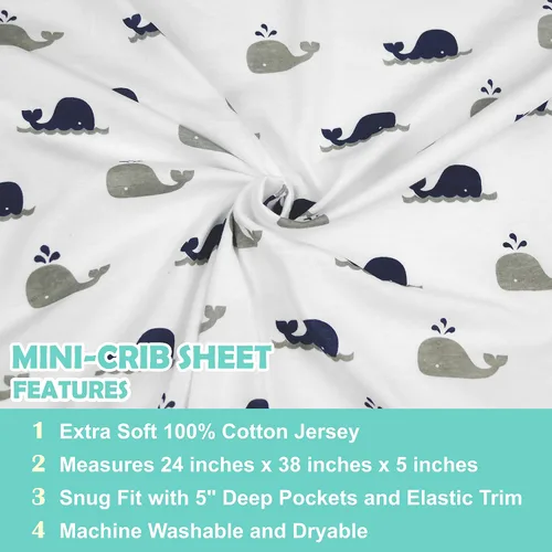 Miniatura 4 de American Baby Company - Juego de 2 sábanas ajustadas de mini cuna 100% algodón natural 38" x 24" - Sábanas portátiles pequeñas y transpirables