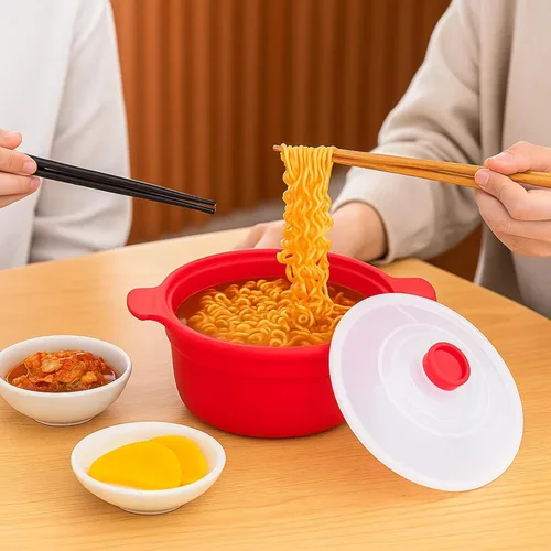 Miniatura 3 de Vaporizador de alimentos de silicona para microondas con asa y tapa, olla antiadherente de 1.2 L para ramen, recalentar sobras, almacenamiento