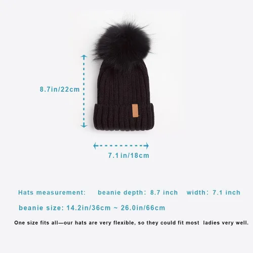 Miniatura 5 de Gorro de invierno de punto con pompón de piel para mujer