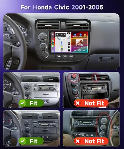 Miniatura 2 de 【DSP integrado】Estéreo de coche Android para Honda Civic 2001 2002 2003 2004 2005 Radio inalámbrica Carplay Android Auto GPS Chip, pantalla táctil