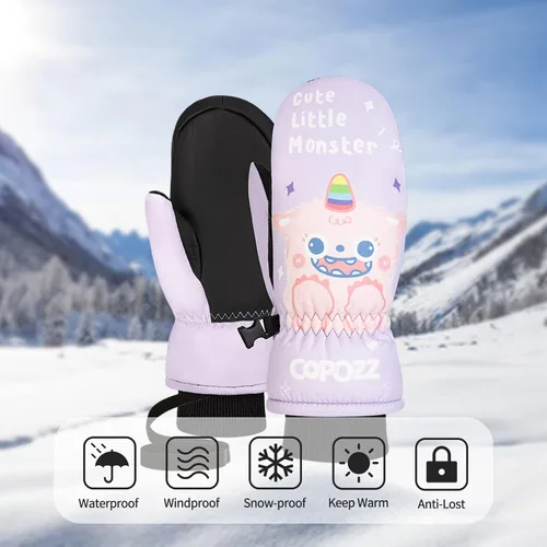 Miniatura 6 de COPOZZ Guantes de esquí para niños, 3M Thinsulate con aislamiento térmico para niños, guantes de nieve resistentes al viento y cálidos guantes