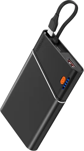 Aaoyun Cargador portátil Power Bank, 10000mAh 22.5W PD carga rápida Powerbank con cable USB C integrado, batería externa delgada para iPhone