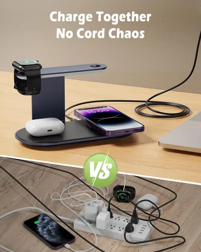 Miniatura 8 de KeeKit Cargador inalámbrico, estación de carga inalámbrica 4 en 1 con luz nocturna de atenuación, base de carga rápida para iPhone, iWatch, AirPods