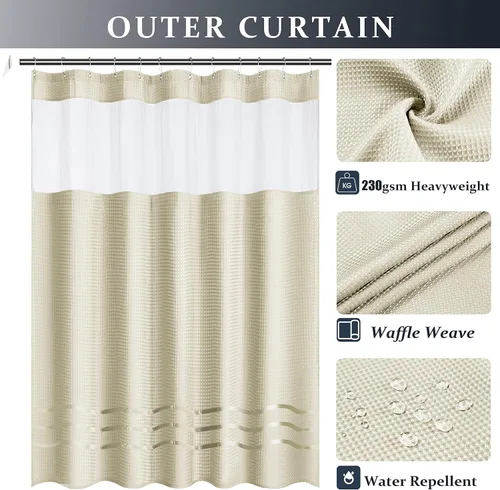 Miniatura 2 de Yimobra Juego de cortinas de ducha de tejido gofre con forro de tela a presión, tela pesada con 12 ganchos, impermeable y lavable, ventana superior