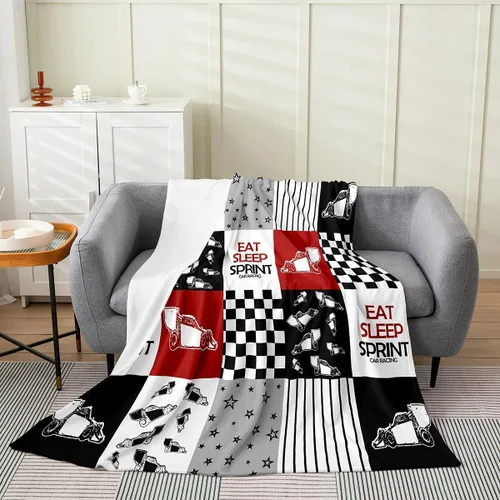 jejeloiu Eat Sleep Sprint - Manta de felpa de 50 x 60 pulgadas, juego de manta de franela de forro polar rojo y blanco para niños, adolescentes y