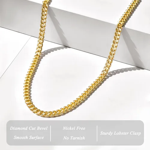 Miniatura 7 de EASYSO Cadena de eslabones cubanos de oro para hombres y mujeres collares de acero inoxidable de 14 quilates para niños 4680394in de ancho