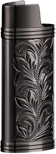 BIC - Funda para encendedor - Soporte de metal estampado floral vintage - tamaño J5 (negro)