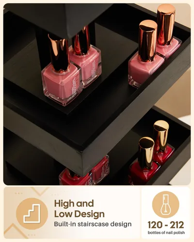 Miniatura 3 de Homde Organizador de esmalte de uñas para 86-123 botellas, soporte giratorio de 360 grados para esmalte de uñas, estante de almacenamiento para Negro