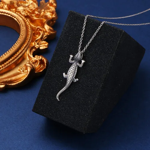Miniatura 4 de DAOCHONG Collar con colgante de plata de ley S925 con diseño de animales delicados, lagarto, tiburón, cocodrilo, murciélagos, para mujeres, hombres