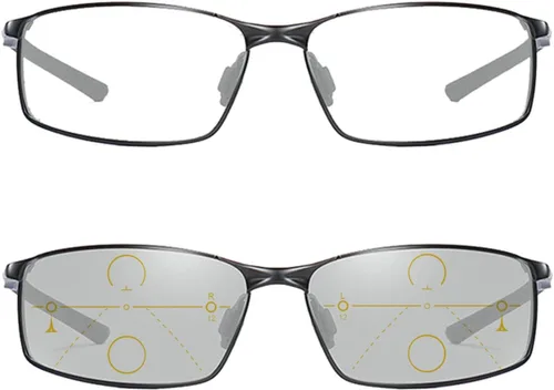 Miniatura 5 de Gafas de lectura fotocromáticas de transición multifocal progresiva de metal cuadrado para hombre, lentes de sol UV400