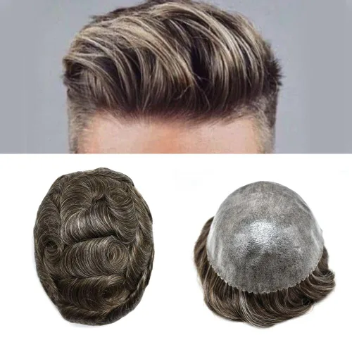 Miniatura 13 de Toupee - Sistema de reemplazo de cabello humano para hombre, 0.004 in, inyectado, piel de polietileno, piezas de pelo para hombre, 6 x 8 pulgadas