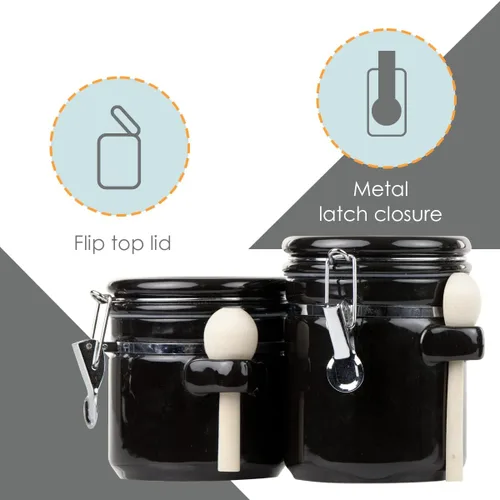 Miniatura 2 de Juego de tarros para la cocina (set de 4 piezas) negro, cerámica de alto brillo de Home Basics, set decorativo de cocina con cucharas de madera, set