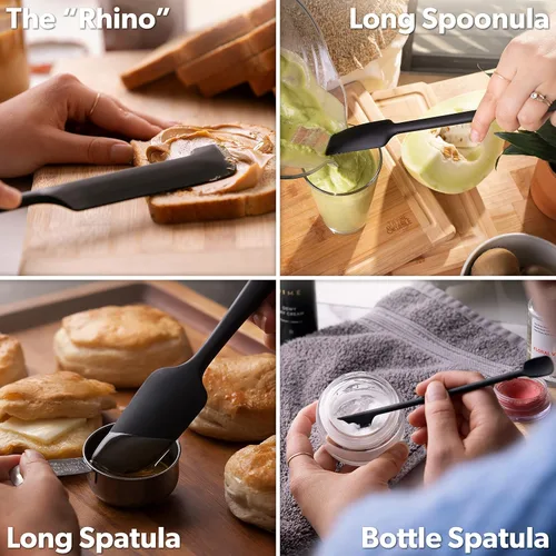 Miniatura 7 de DI ORO Espátulas de Silicona para Frascos para Raspar - Espátulas de Goma de Silicona Resistentes al Calor - Espátulas de Cocina Seguras para Negro