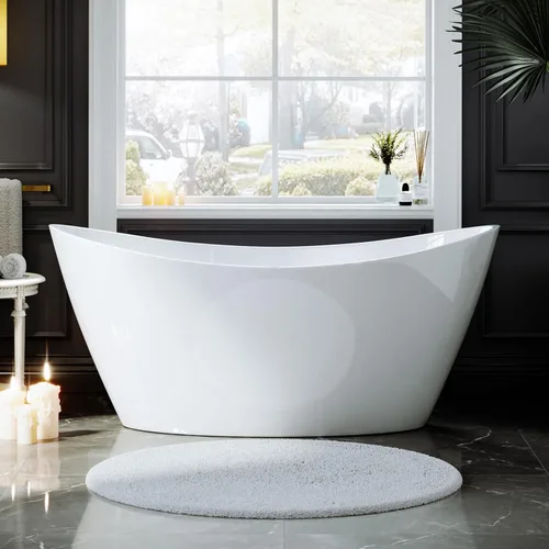 Empava Tina de baño, tina de remojo de 1.70 m, tina acrílica independiente con desagüe central y desbordamiento, tina de baño de diseño