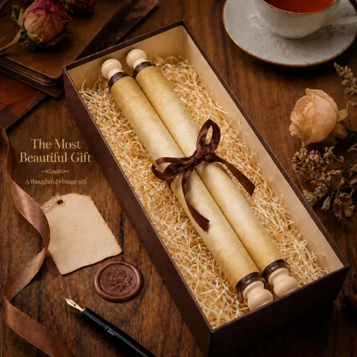Miniatura 6 de Makevivi 3 piezas de papel pergamino en blanco con varillas de madera, para lista de traviesos o buenos, escritura, votos matrimoniales, invitación