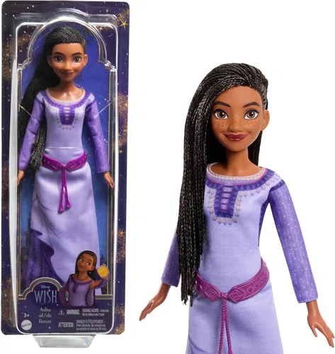 Mattel Disney Wish Toys, Asha of Rosas - Muñeca de moda posable con pelo natural, ropa extraíble, zapatos y accesorios