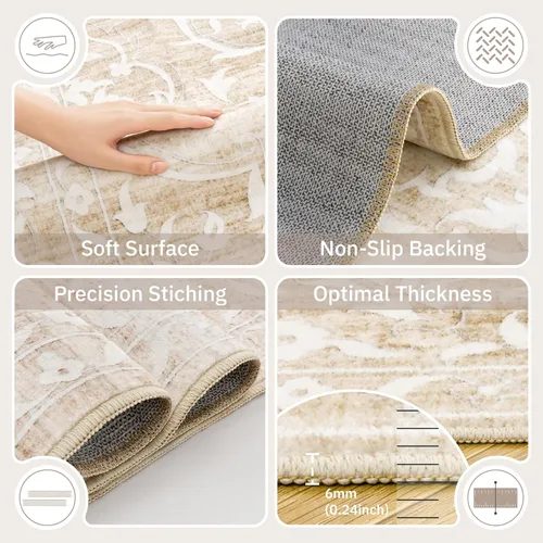 Miniatura 8 de Soalmost Alfombras de área de 5 x 7 pies para sala de estar, alfombras lavables florales beige para comedor, dormitorio, oficina en casa, alfombra