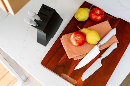 Miniatura 7 de Dura Living Juego de 5 cuchillos de cocina de corte ecológico, cuchillas de acero inoxidable de alto carbono con asas ergonómicas ecológicas, Gris