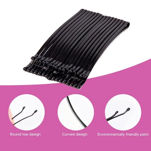 Miniatura 6 de 100 pinzas de pelo negras curvadas de 2.2 pulgadas, súper agarre con caja, pasadores curvados reutilizables negros para grueso