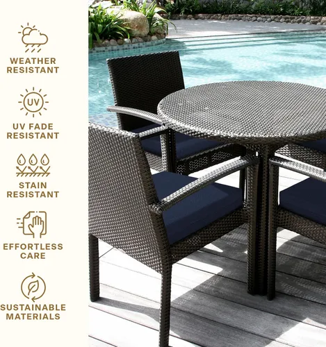 Miniatura 5 de Honeycomb Juego de 2 cojines de asiento para exteriores, 20 x 20 pulgadas, texturizados, color azul índigo sólido, cojines para sillas de comedor