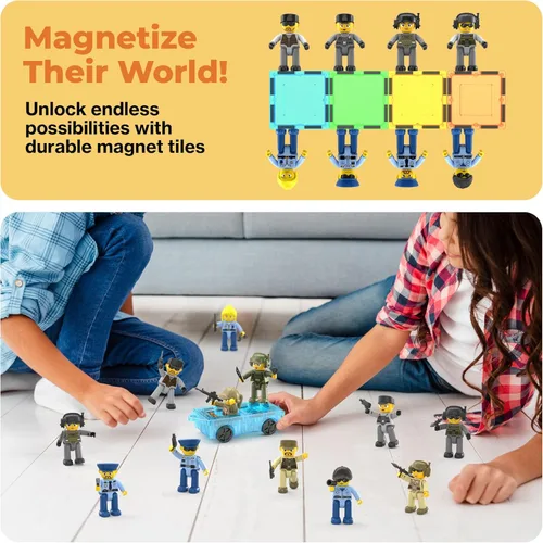 Miniatura 7 de Picasso Toys - Figuras de acción magnéticas de personajes de aplicación de la ley para bloques de construcción de baldosas de juguete, juego