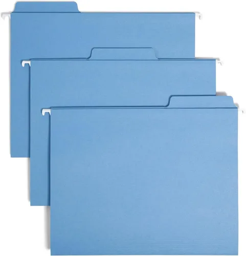 Carpetas colgantes para archivos Smead FasTab, 20 unidades, azul, pestañas integradas de corte 1/3, tamaño carta (64099)