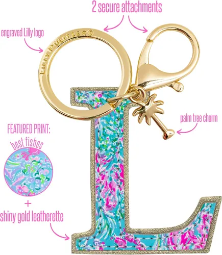 Miniatura 2 de Lilly Pulitzer Llavero con inicial de cuero sintético, dije de bolso con letras para mujer
