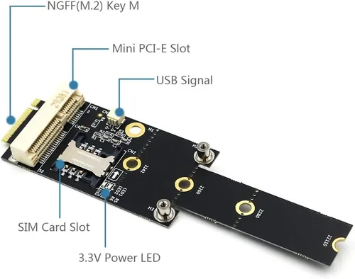 Miniatura 2 de HLT Mini PCI-E a M.2 (NGFF) Key M Adaptador con ranura para tarjeta SIM