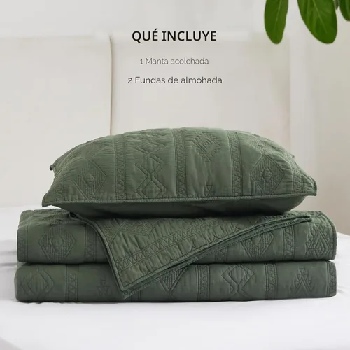 Miniatura 7 de Bedsure - Juego de edredón 100% algodón, tamaño King, colcha ligera y suave, juego de edredón de 3 piezas con costuras acogedoras, con 2 fundas