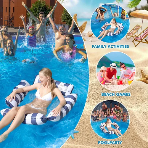 Miniatura 7 de Flotador inflable para piscina, para adultos y niños, hamaca flotante con patrón de rayas para fiesta en la piscina, diversión acuática de verano
