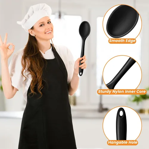 Miniatura 6 de HAKSEN Cucharas de silicona para cocinar, 4 cucharas antiadherentes de 10.8 pulgadas, juego de utensilios de cocina de silicona resistentes al calor