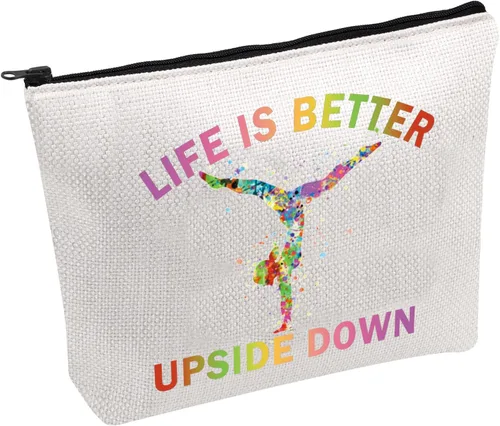 Miniatura 3 de FOTAP Bolsa de cosméticos para gimnasta, regalo inspirador, regalo para amantes de la gimnasia, bolsa de viaje para niña, Blanco, Life Down