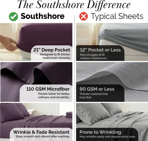 Miniatura 5 de Southshore Fine Living, Inc. Juego de sábanas de 6 piezas tamaño King, sábanas de bolsillo extra profundo de 21 pulgadas King, sábana encimera
