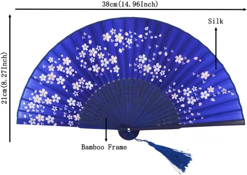 Miniatura 2 de Abanico plegable de seda y bambú, 8.27 pulgadas (21 cm), estilo retro, vintage, elegante y encantador, chino/japonés, regalo para mujeres y niñas