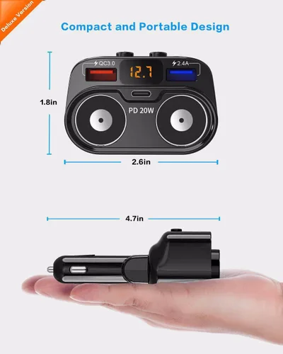 Miniatura 5 de SUPERONE Adaptador de corriente divisor de encendedor de cigarrillos de 200 W, cargador de coche USB C con entrega de potencia de 20 W 3.0 y QC 3.0