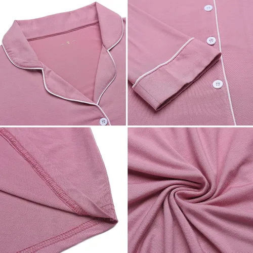 Miniatura 139 de Samring Camisón de pijama para mujer, manga corta/larga, con botones, camisón para dormir, camisón para novio, talla XXL