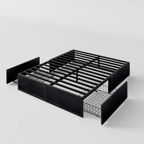 Miniatura 8 de SHA CERLIN Base de cama de plataforma Queen con 2 cajones de almacenamiento grandes, madera rústica y metal, sin ruido, fácil montaje, no necesita