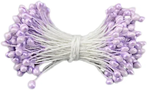 Miniatura 14 de QueenBox® 900 piezas de estambres de flores de doble cabeza de 0.118 pulgadas, Pistilo floral de perlas artificiales para bricolaje, ramo de flores