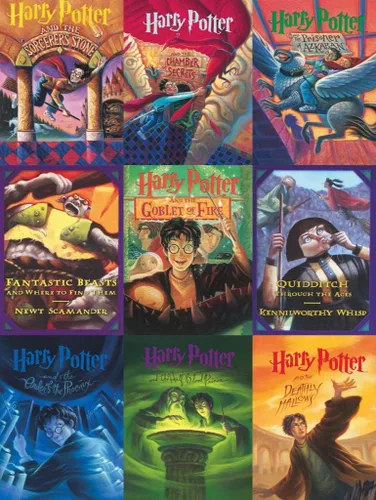 Miniatura 2 de New York Puzzle Company - Collage de portada de libro de Harry Potter - Rompecabezas de 500 piezas para noches de juego familiares por Mary GrandPré