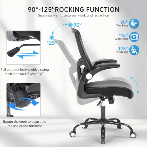 Miniatura 6 de Silla de oficina, silla de escritorio ergonómica con soporte lumbar ajustable, silla giratoria de malla transpirable para computadora
