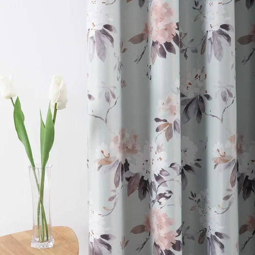 Miniatura 2 de Leeva - Cortinas de ventana para sala de estar, con estampado floral, cortinas de lino texturizado pesado con aislamiento térmico y oscurecimiento