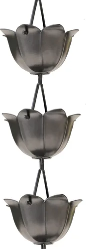 Miniatura 8 de Monarch Rain Chains Cadenas de lluvia de aluminio Lotus negras para canaletas – Cadena de lluvia decorativa negra de 8.5 pies para exteriores, Negro