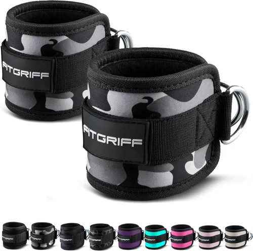 Miniatura 12 de Fitgriff® Correas de tobillo V1 para máquina de cable (2 piezas) - Equipo de entrenamiento para gimnasio - Accesorio de polea para piernas, correas