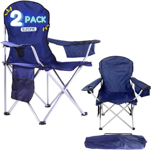 Miniatura 11 de EZONE Paquete de 2 sillas de campamento con enfriador de hielo integrado, silla portátil, bolsillo de almacenamiento, portavasos y bolsa