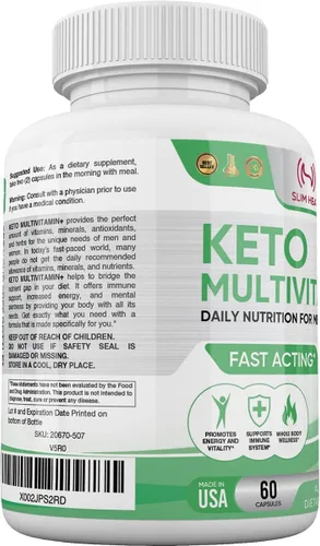 Miniatura 5 de Keto Multivitamínico para mujeres y hombres, 35 ingredientes potentes y puros, vitamina C, vitamina D, vitamina A, vitamina E y zinc para apoyo