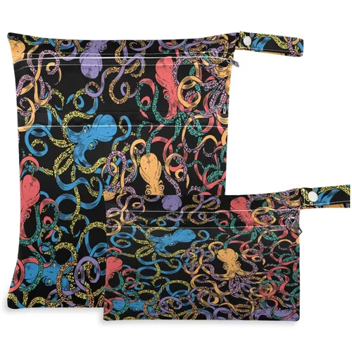 Miniatura 12 de visesunny Seta dibujada a mano, 2 bolsas húmedas con bolsillos con cremallera, lavable, reutilizable, espaciosa para viajes, playa, piscina, Multi51.