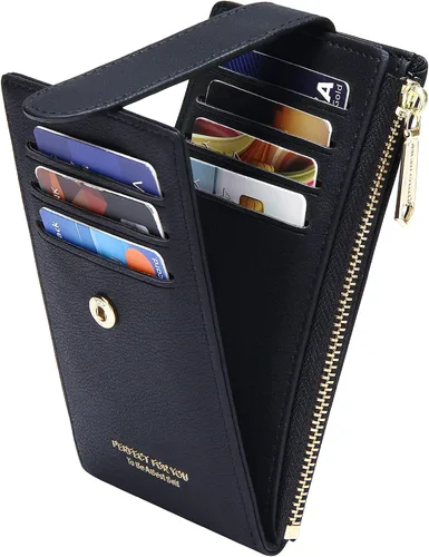 Miniatura 17 de Badiya Tarjetero para mujeres con RFID, carteras delgadas, plegables, tarjetero multifuncional, monedero