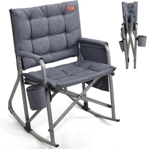 EVER ADVANCED Silla mecedora ligera y plegable para campamento, silla mecedora portátil acolchada para patio, césped y exteriores, sillón duro